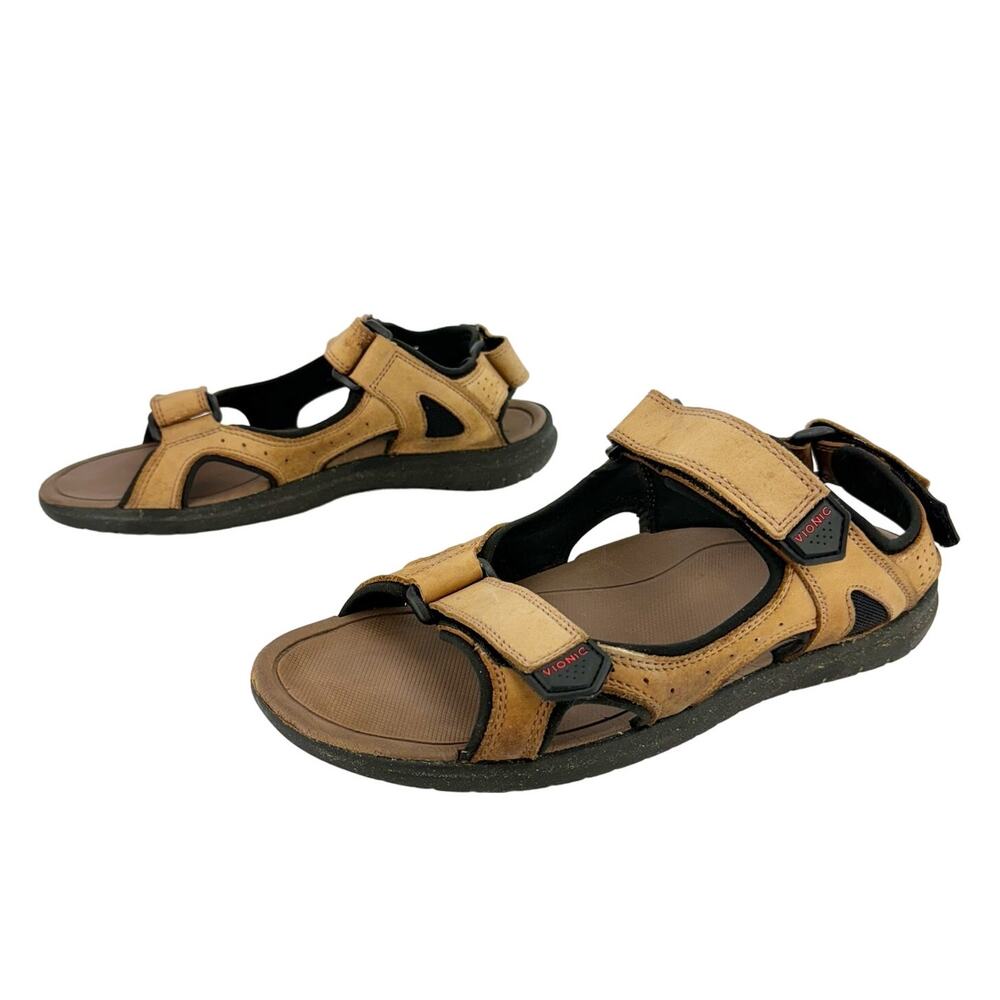 Vionic Neil Brown‎ Nubuck Leather Breathable Adjustable Platform Sandals Sz 7